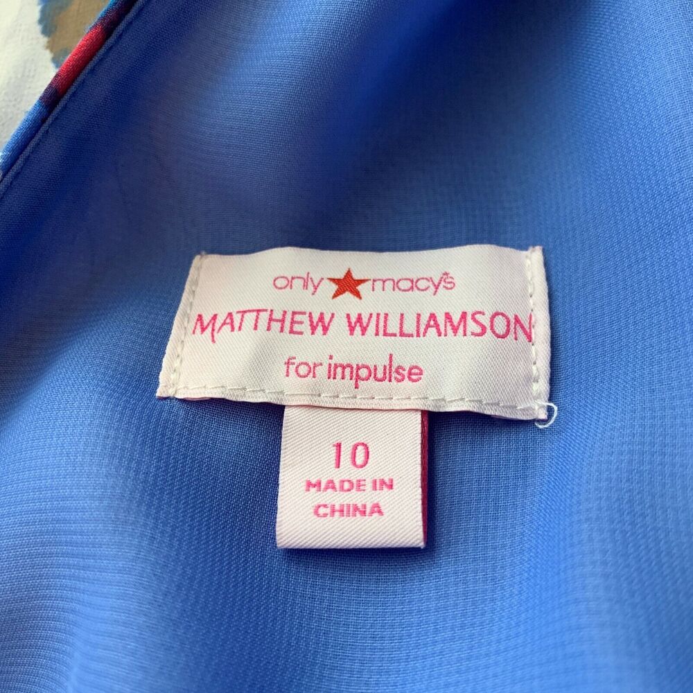 Matthew Williamson Summer Dress Size 10 Blue White Geometric Faux Wrap - Picture 9 of 9